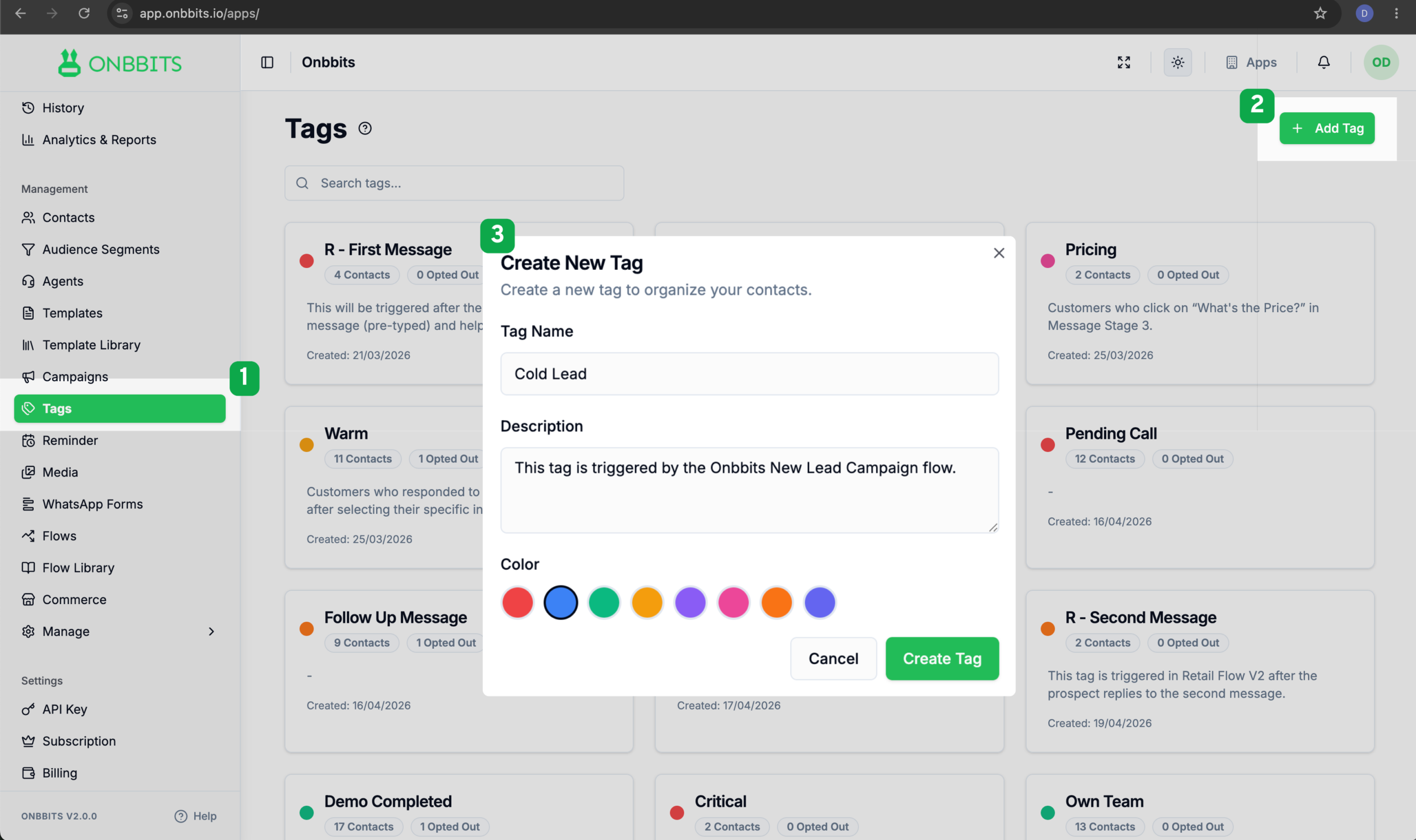 Create Tag | Onbbits Help Center